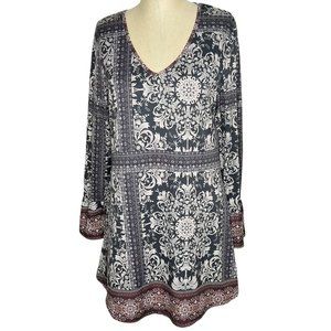 Azalea | Womens Size XL Grey Mandala Print Bell Sleeve Tunic
